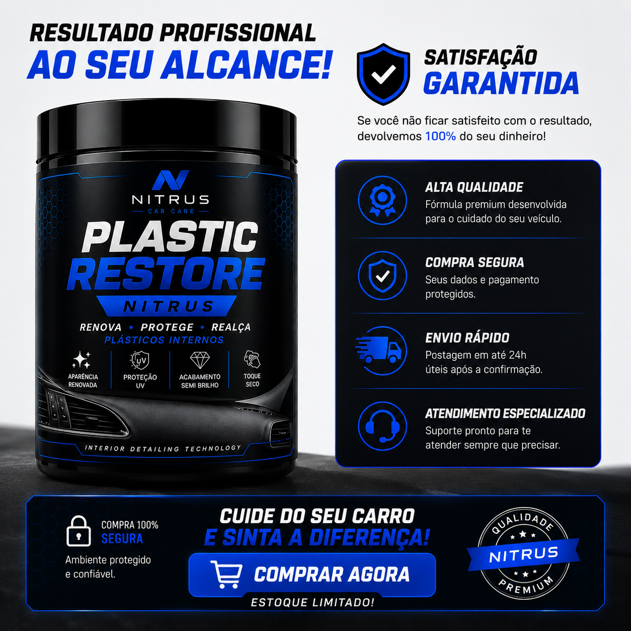 Plastic Restore Nitrus - Revitalizador de Plástico Automotivo Interno